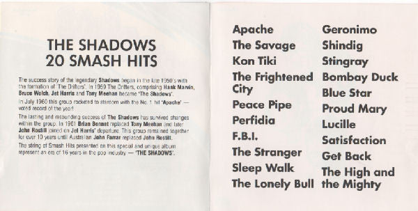The Shadows : Geronimo 20 Smash Hits (CD, Comp)