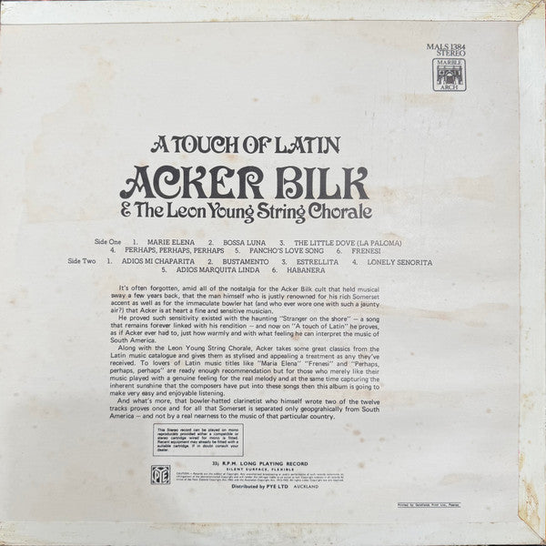 Mr. Acker Bilk* And The Leon Young String Chorale : A Touch Of Latin (LP, Album)