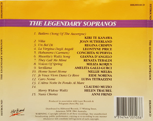 Various : The Legendary Sopranos - 15 Great Artists (CD, Album, Comp)