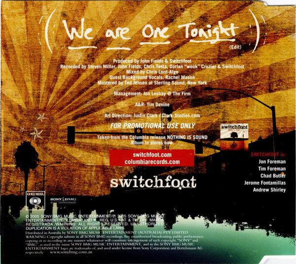 Switchfoot : We Are One Tonight (CD, Single, Promo)