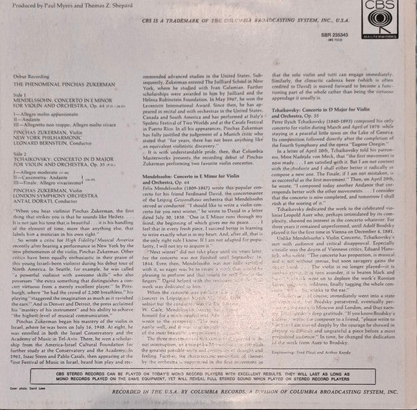 Pinchas Zukerman - Mendelssohn*, Tchaikovsky* : Violin Concertos (LP)