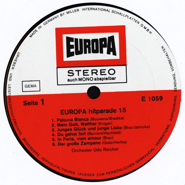 Orchester Udo Reichel : Europa Hitparade 15 (LP)