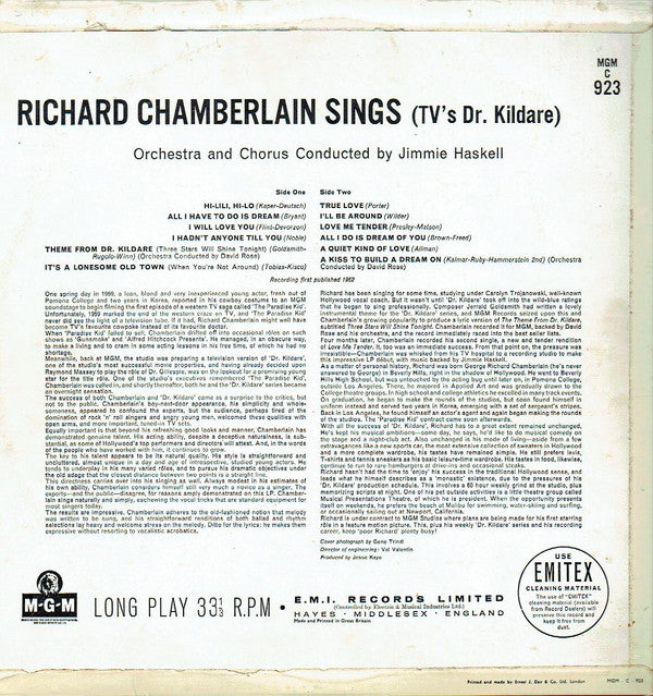 Richard Chamberlain : Richard Chamberlain Sings (TV's Dr. Kildare) (LP, Album, Mono)