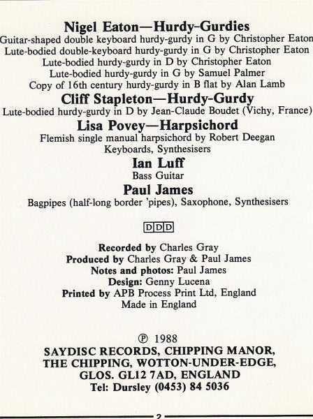 Nigel Eaton And Cliff Stapleton, Ian Luff, Lisa Povey, Paul James (6) : The Music Of Hurdy-Gurdy (CD, Album)