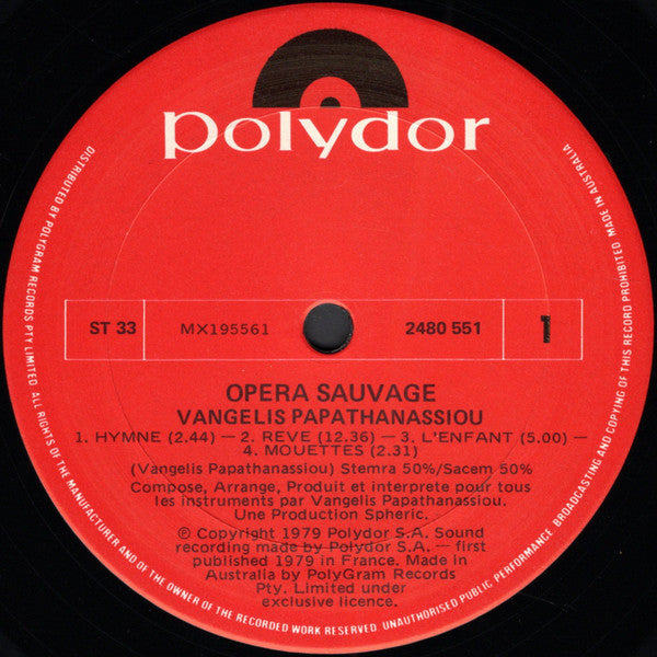 Vangelis Papathanassiou* : Opera Sauvage (LP, Album, Gat)