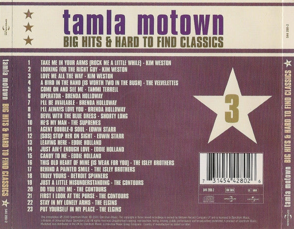 Various : Tamla Motown Big Hits & Hard To Find Classics (Volume Three) (CD, Comp, RP)