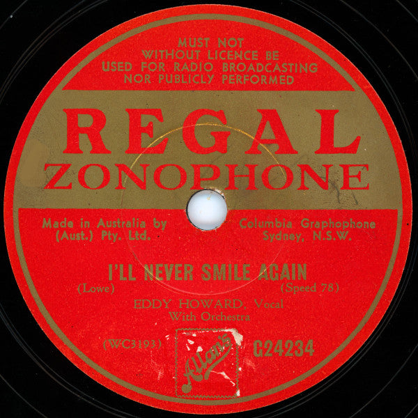 Eddy Howard : I'll Never Smile Again / Now I Lay Me Down To Dream (Shellac, 10")