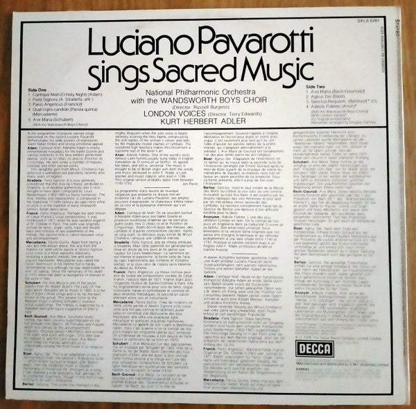 Luciano Pavarotti With The National Philharmonic Orchestra* Conducted By Kurt Herbert Adler : Luciano Pavarotti Sings Sacred Songs (LP, Album)