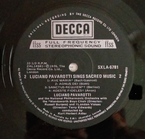 Luciano Pavarotti With The National Philharmonic Orchestra* Conducted By Kurt Herbert Adler : Luciano Pavarotti Sings Sacred Songs (LP, Album)
