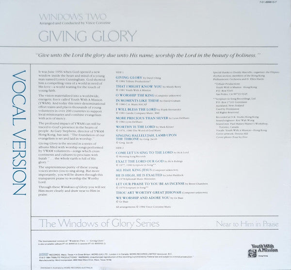 Youth With A Mission (Hong Kong) : Windows Two - Giving Glory (LP, Album)