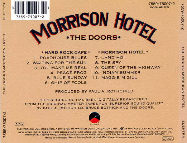 The Doors : Morrison Hotel (CD, Album, RE, RM)