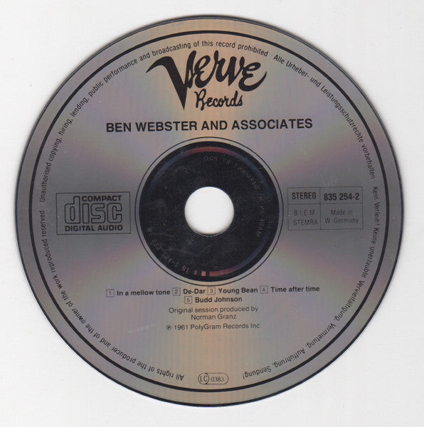 Ben Webster : Ben Webster And Associates (CD, Album, RE)