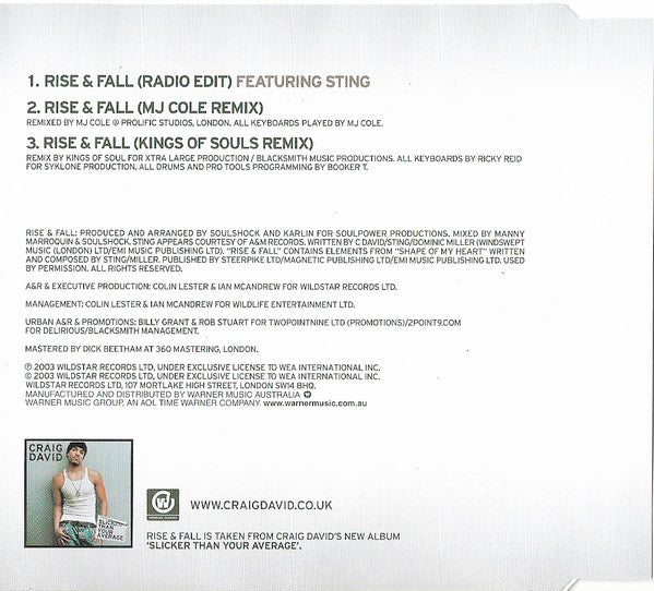 Craig David Featuring Sting : Rise & Fall (CD, Single)