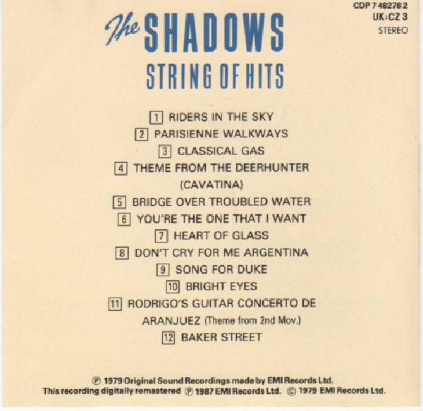 The Shadows : String Of Hits (CD, Album, RE, RM)