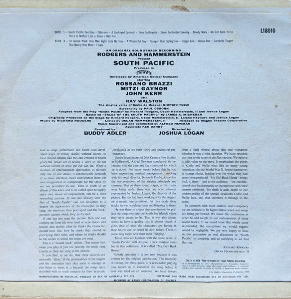 Rodgers & Hammerstein : RCA Victor Presents Rodgers & Hammerstein's South Pacific (An Original Soundtrack Recording) (LP, Album, Mono)