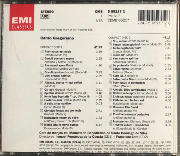 Coro De Monjes Del Monasterio Benedictino De Santo Domingo De Silos* : Canto Gregoriano (2xCD, Comp, RM)