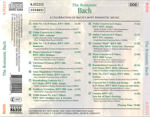 Bach* : The Romantic Bach (A Celebration Of Bach's Most Romantic Music) (CD, Comp)