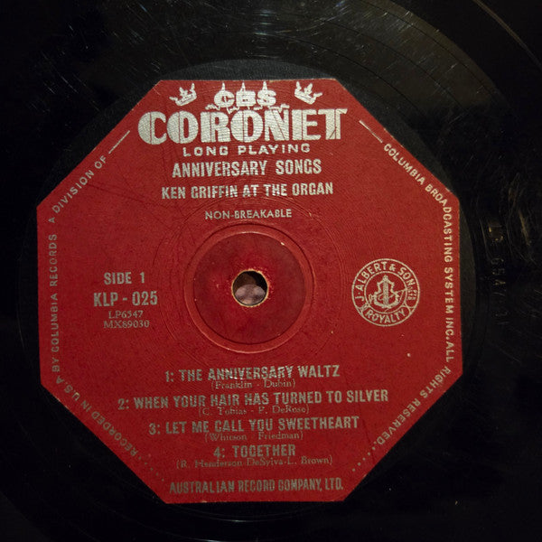 Ken Griffin (2) : Anniversary Songs - Ken Griffin At The Organ (10", Mono)