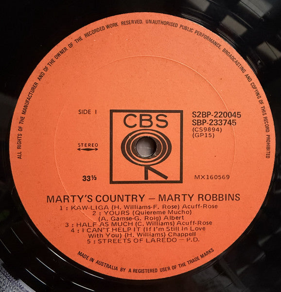 Marty Robbins : Marty's Country (2xLP, Album, Comp, RE)