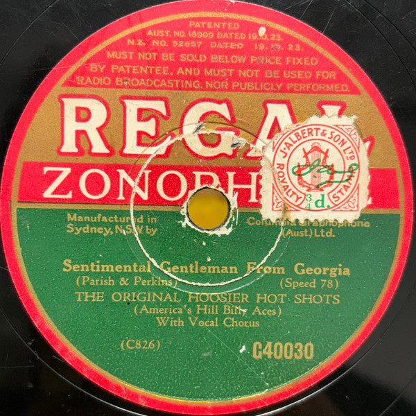 Hoosier Hot Shots : Sentimental Gentleman From Georgia / Meet Me By The Icehouse Lizzie (Shellac, 10")