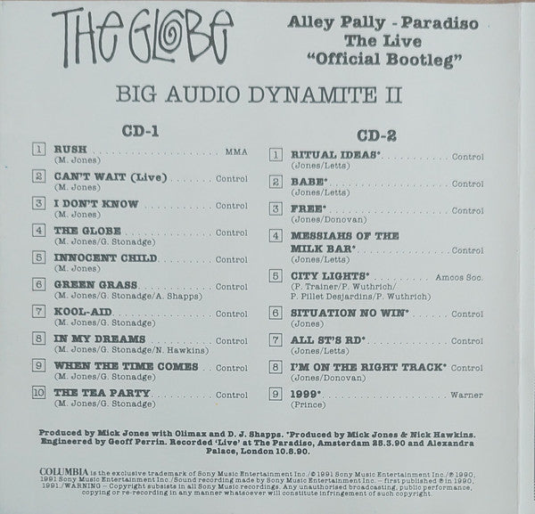 Big Audio Dynamite II : The Globe / Alley Pally - Paradiso (The Live "Official Bootleg") (CD, Album + CD, Album, Ltd)