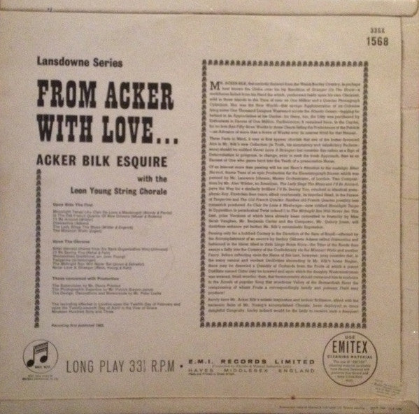 Acker Bilk : From Acker With Love (LP, Album, Mono)