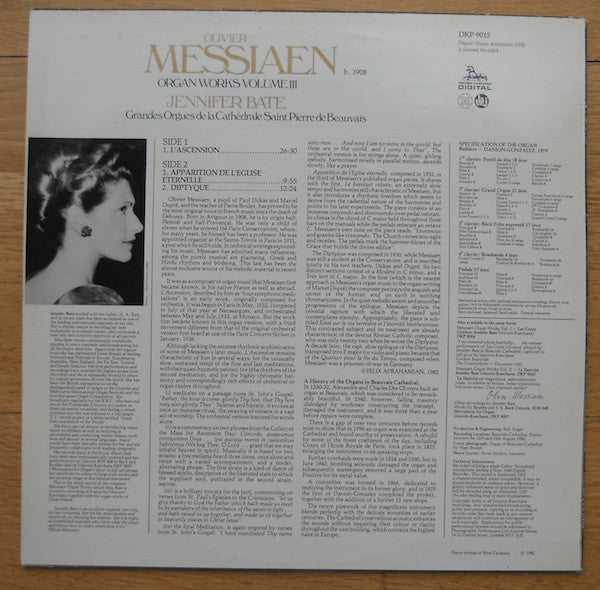 Olivier Messiaen - Jennifer Bate : Organ Works Volume III (L'Ascension / Apparition De L'Eglise Eternelle / Diptyque) (LP, Amb)