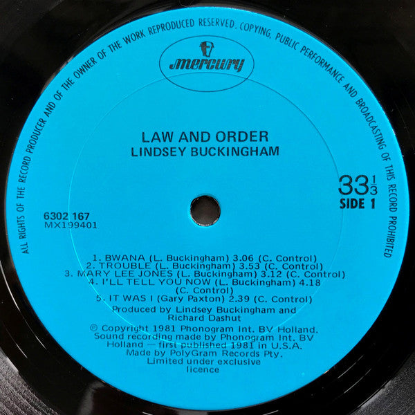 Lindsey Buckingham : Law And Order (LP, Album, Gat)