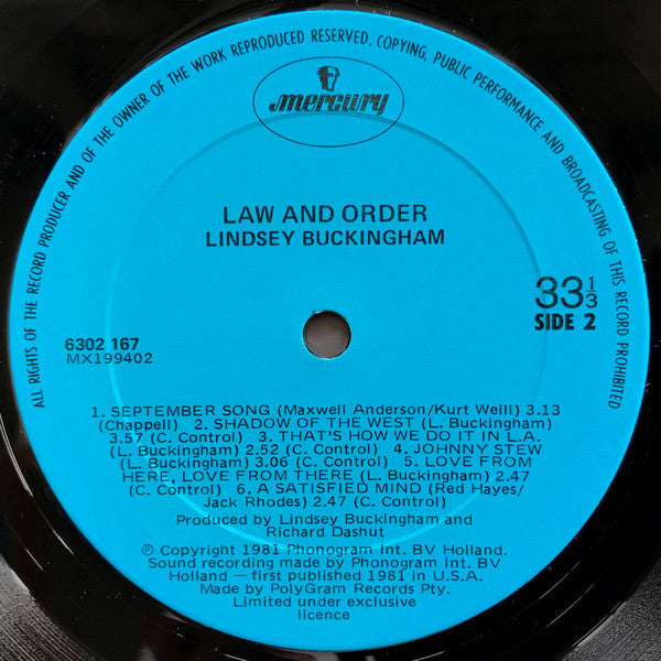 Lindsey Buckingham : Law And Order (LP, Album, Gat)