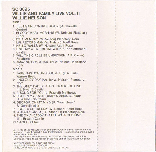 Willie Nelson : Willie And family Live Vol.II (Cass, Album)