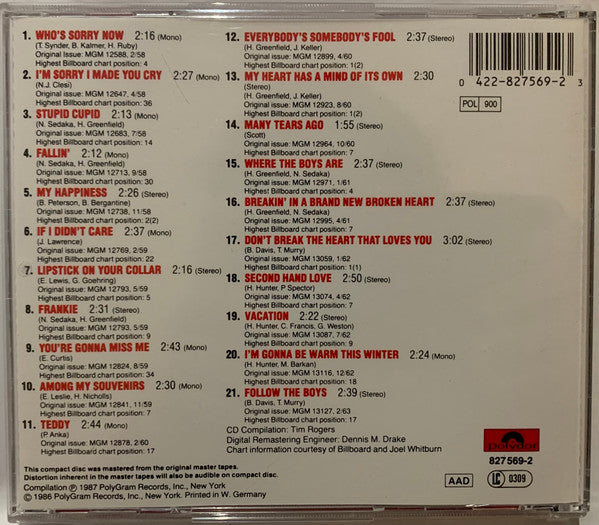 Connie Francis : The Very Best Of Connie Francis (Connie's 21 Biggest Hits!) (CD, Comp, Mono, RE)