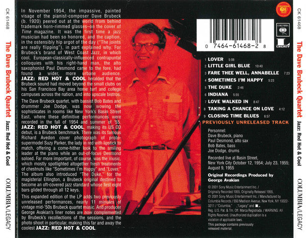 The Dave Brubeck Quartet : Jazz: Red Hot And Cool (CD, Album, RE, RM)