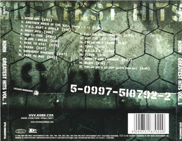 Korn : Greatest Hits Vol. 1 (CD, Comp)