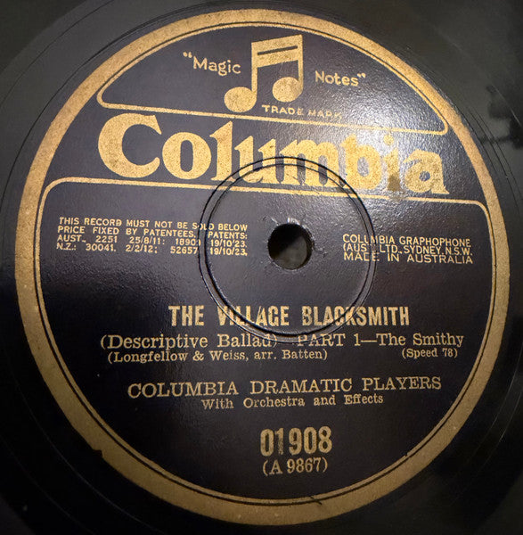Columbia Dramatic Players, The B.B.C. Choir : The Village Blacksmith (Shellac, 10")