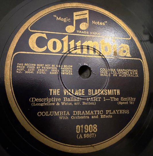 Columbia Dramatic Players, The B.B.C. Choir : The Village Blacksmith (Shellac, 10")