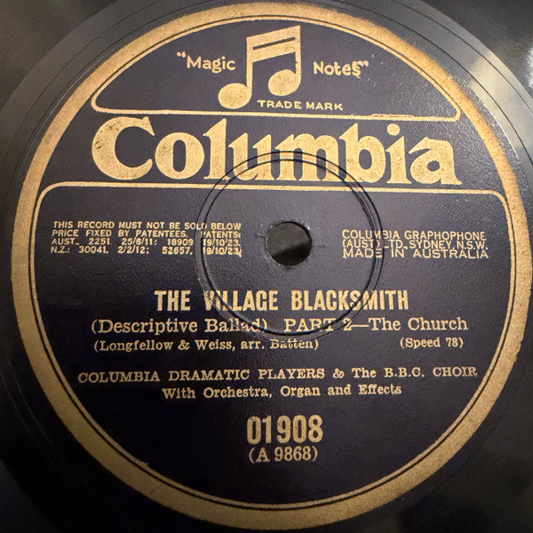 Columbia Dramatic Players, The B.B.C. Choir : The Village Blacksmith (Shellac, 10")