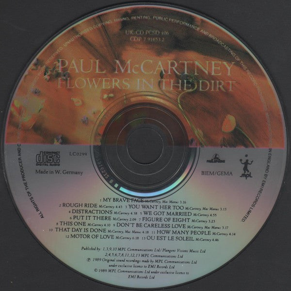 Paul McCartney : Flowers In The Dirt (CD, Album, Son)