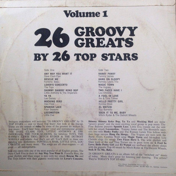 Various : 26 Groovy Greats By 26 Top Stars Volume 1 (LP, Album, Comp, Ltd)