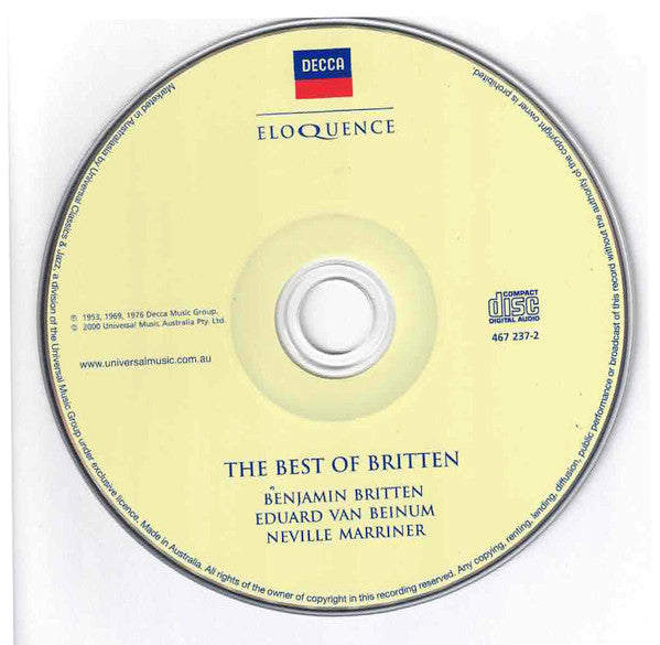 Benjamin Britten / Eduard van Beinum / Neville Marriner* : The Best Of Britten (Simple Symphony / The Young Person's Guide To The Orchestra / Variations On A Theme Of Frank Bridge / Peter Grimes Four Sea Interludes) (CD, Comp)