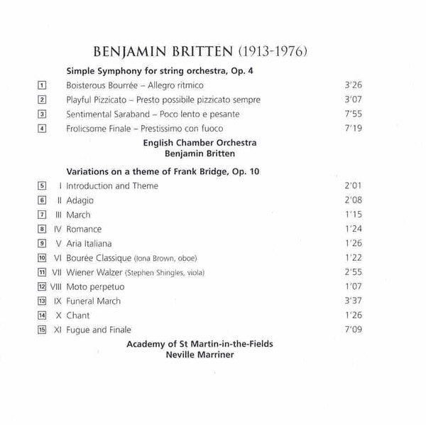 Benjamin Britten / Eduard van Beinum / Neville Marriner* : The Best Of Britten (Simple Symphony / The Young Person's Guide To The Orchestra / Variations On A Theme Of Frank Bridge / Peter Grimes Four Sea Interludes) (CD, Comp)