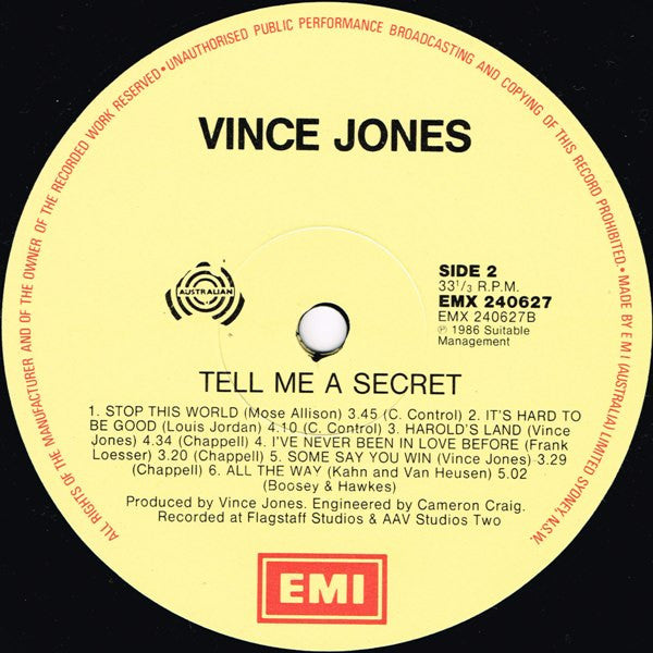 Vince Jones : Tell Me A Secret (LP, Album)