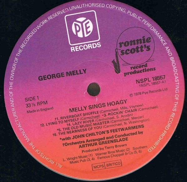 George Melly With John Chilton's Feetwarmers : Ronnie Scott's Presents Melly Sings Hoagy (LP, Album)