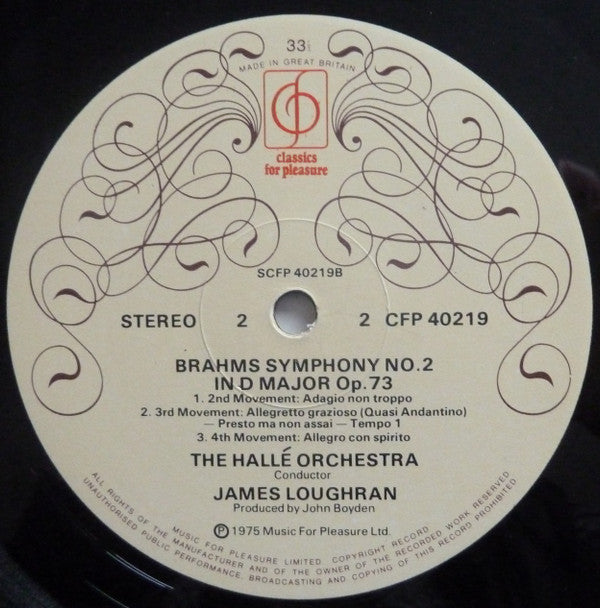 Johannes Brahms, Hallé Orchestra , Conductor James Loughran : Symphony No.2 In D Major (LP)