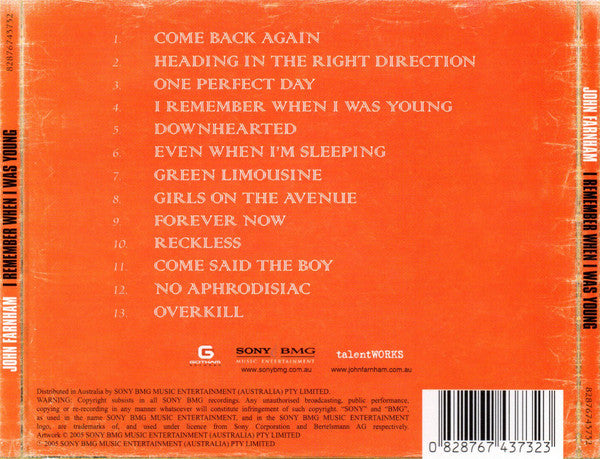 John Farnham : I Remember When I Was Young (Songs From The Great Australian Songbook) (CD, Album)