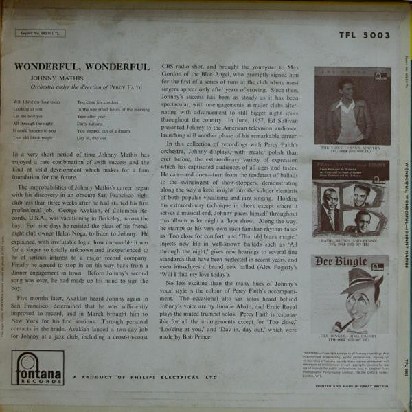 Johnny Mathis : Wonderful, Wonderful (LP, Album)