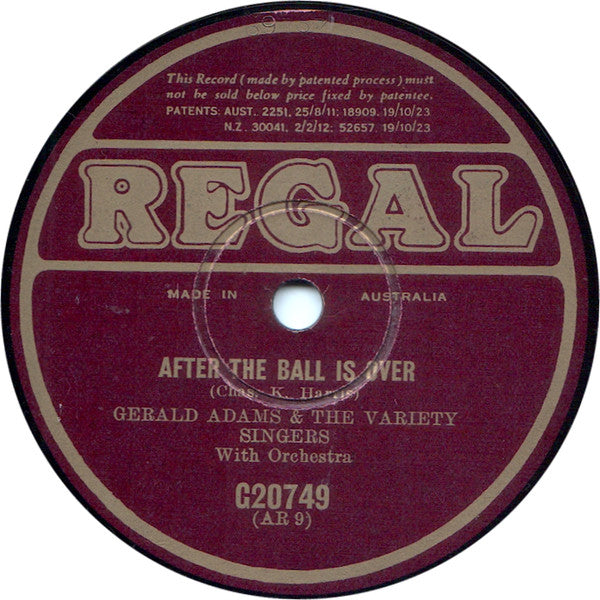 Gerald Adams & The Variety Singers : After The Ball Is Over / Two Little Girls In Blue (Shellac, 10")