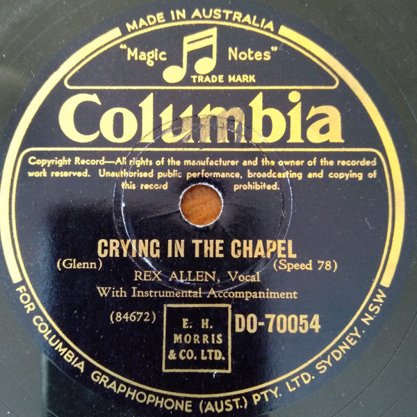 Rex Allen : Crying In The Chapel / Knockin' On The Door (Shellac, 10")