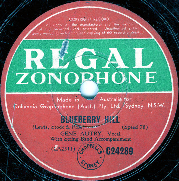 Gene Autry : Blueberry Hill / Little Old Band Of Gold (Shellac, 10")