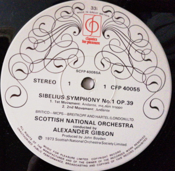 Royal Scottish National Orchestra Conducted By Alexander Gibson : Symphony No.1 In E Minor, Op. 39 (LP)