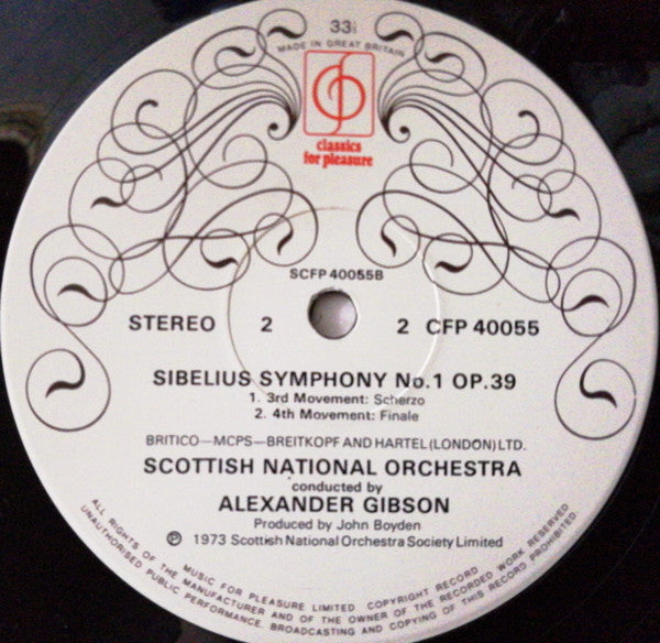 Royal Scottish National Orchestra Conducted By Alexander Gibson : Symphony No.1 In E Minor, Op. 39 (LP)